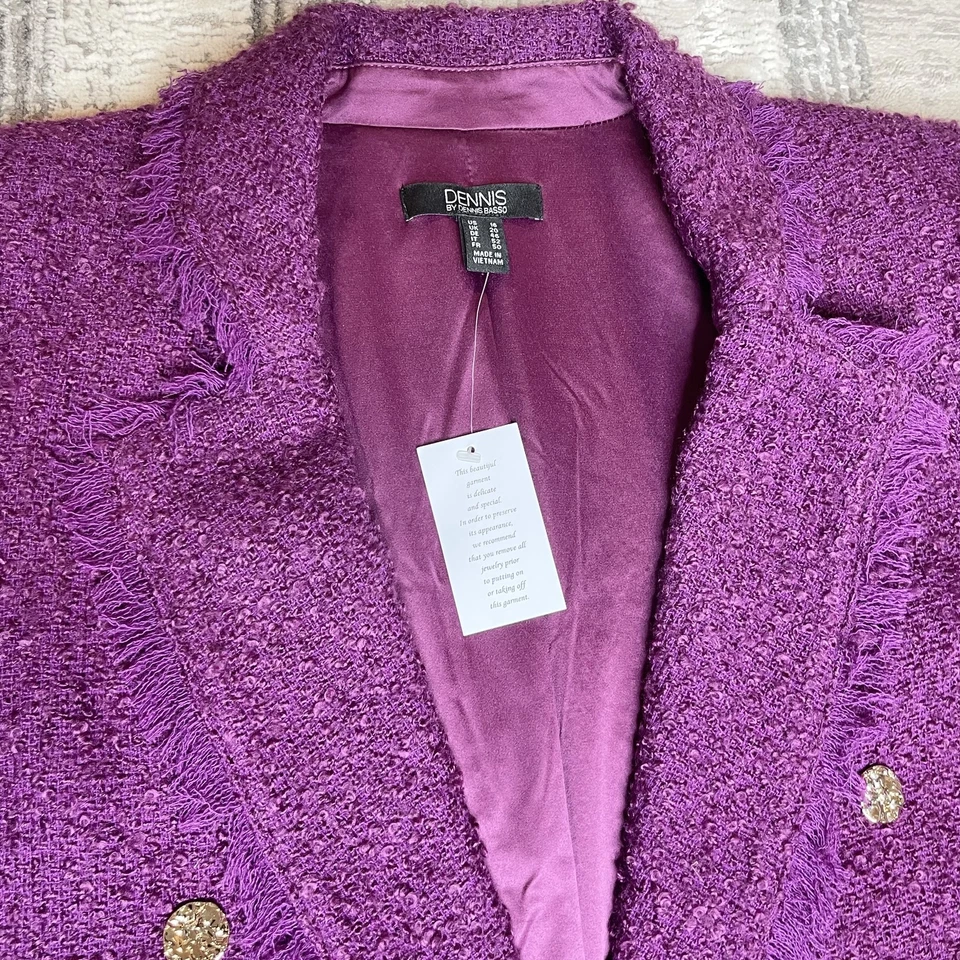 Blazer Dennis Basso Mujer 16 Púrpura Boucle Flecos Dorado Botón Chaqueta Forrada Foto 4 de 4