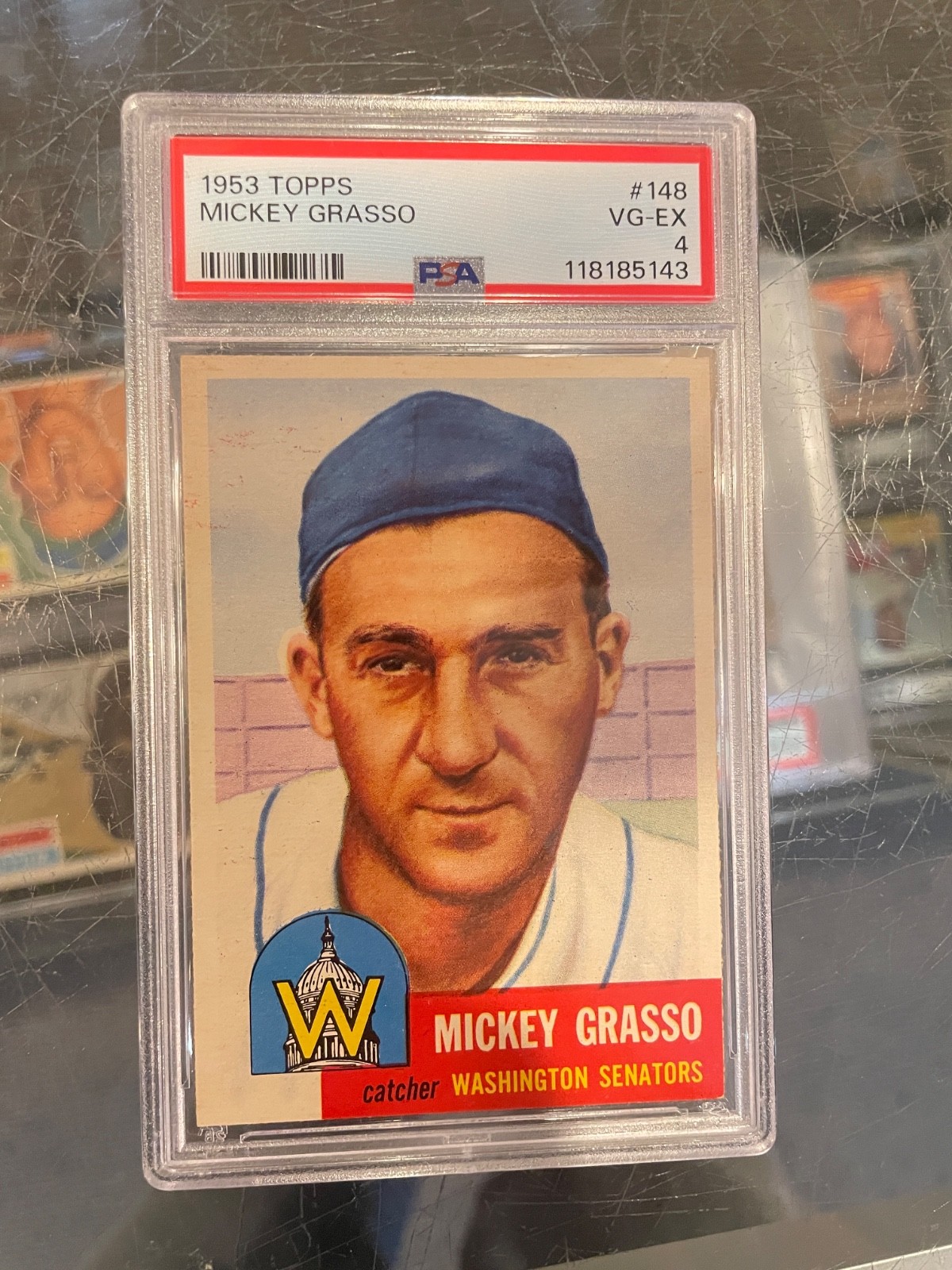 1953 TOPPS #148 MICKEY GRASSO WASHINGTON SENATORS BASEBALL CARD PSA 4 VG/EX