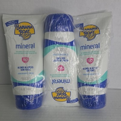 3 pack Banana Boat SPF 50 Mineral Sunscreen Lotion Broad Spectrum 5 oz exp 12/27