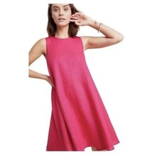 Anthropologie Maeve 100% Linen Pink Sleeveless Swing Dress Size Small Lined