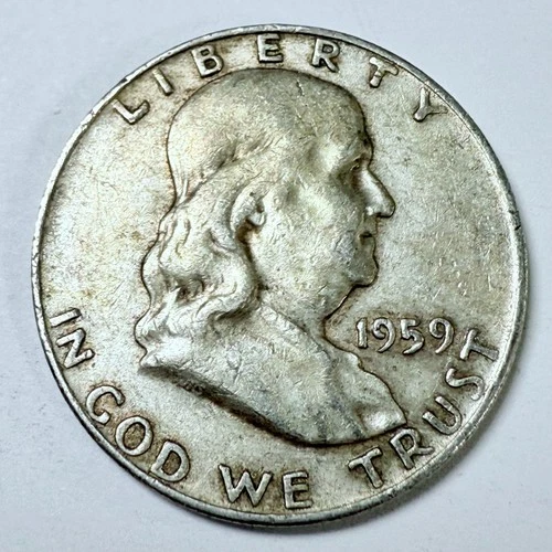 1959 D Franklin Half Dollar Fine 90% Silver Very Fine Condition #4493