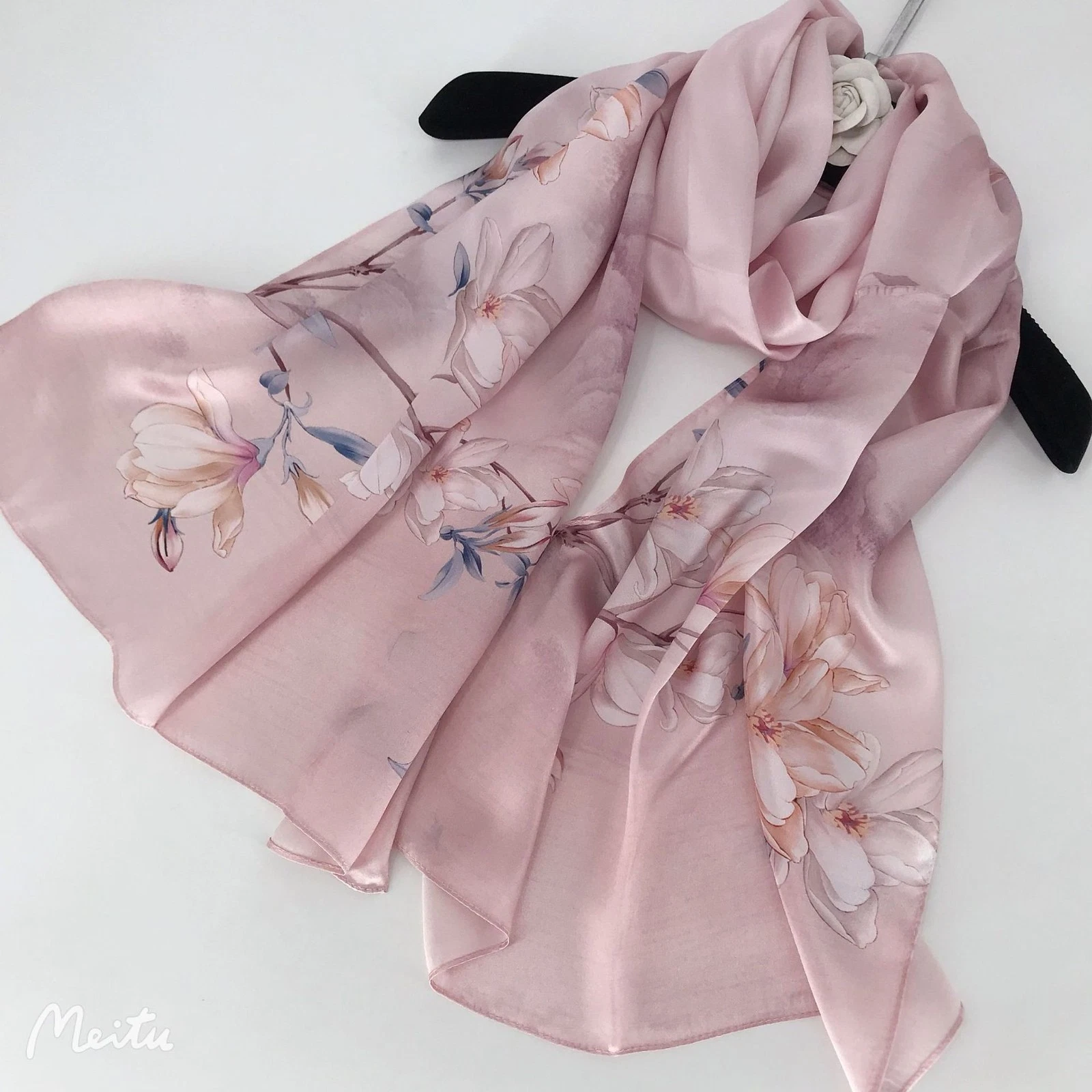 100% Mulberry Silk Womens Elegant Long Scarves Wraps Shawl 67"*20" Pink Flower