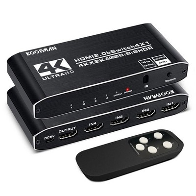 4k HDR HDMI Switch, Koopman 4 Ports 2.0 Switcher Selector with IR Black 