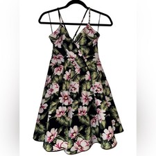 Navy Floral A-Line strap back Sundress with Pink  Green Blooms