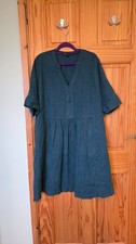Seasalt Cornwall Draw Kiln Dark Green 100% Linen Knee Length Tunic Dress 14