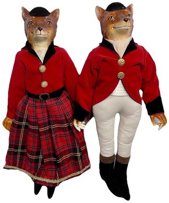 Vintage Fox Hunting Dolls Pair Equestrian Hunt Porcelain Head & Hands SET 14 
