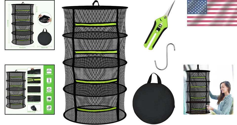 Elegante estante de secado de hierbas de 4 capas con cremallera, fácil instalación y accesorios Foto 2 de 4