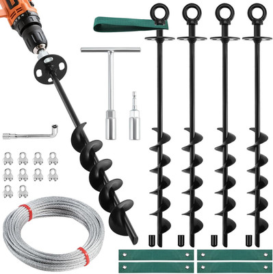 18'' Ground Anchors Screw in Heavy Duty, Shed Anchor Kit with Straps & Steel Cab