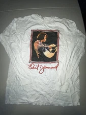Vtg Neil Diamond 80s Shirt Singing guitar double sided Long sleeve Large white
