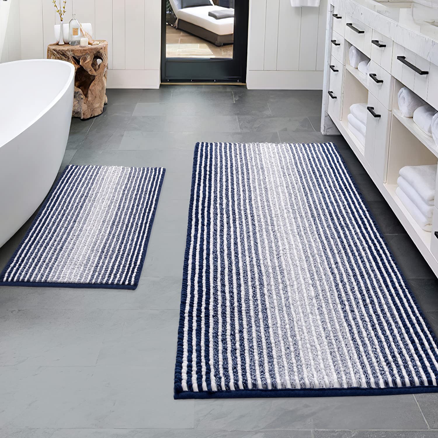 Soft Non-Slip Chenille Bathroom Rug Set, 2-Piece Absorbent Mats