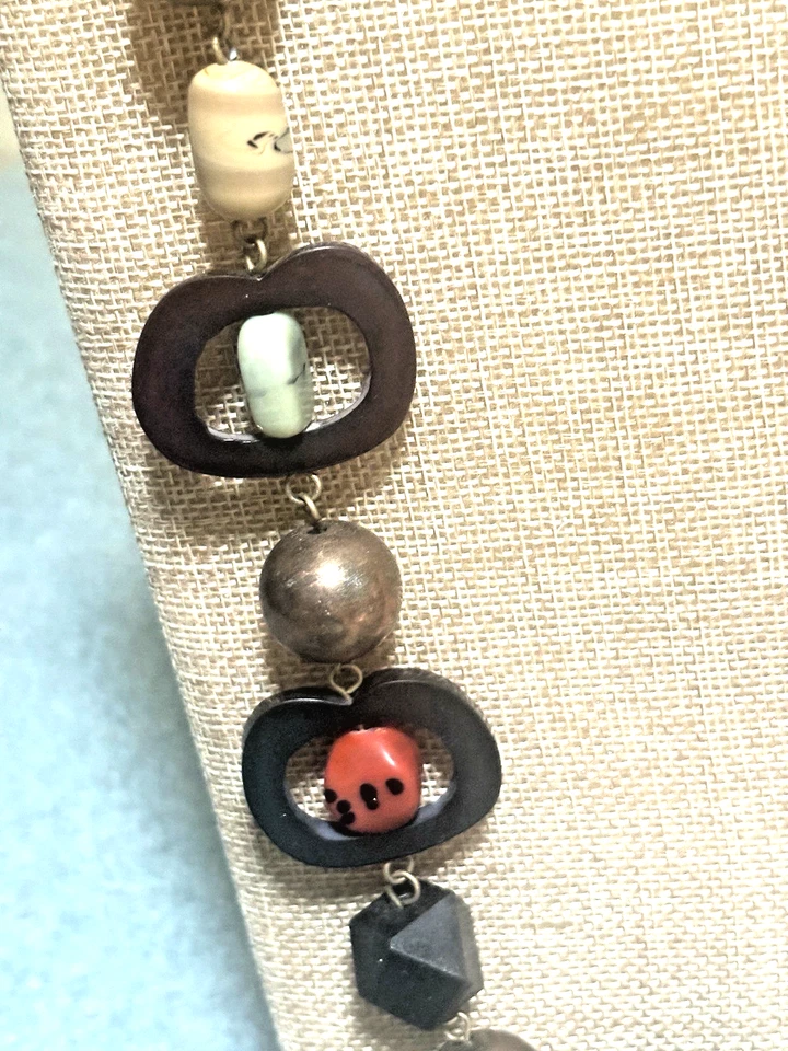 Handcrafted Necklace Chunky Bohemian Wood and Multi Colored Gemstone Beads - Image 4 of 4