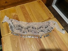 White Chiffon Belly Dance Hip Scarf with Silver Coins.