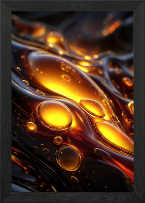Abstrakte goldene Flüssigkeit mit Blasen gerahmtes Wandbild Poster Leinwanddruck Bild