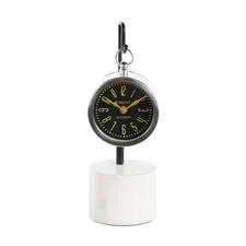 Silver Stainless Steel Metal Suspended Clock with Black and White Stand