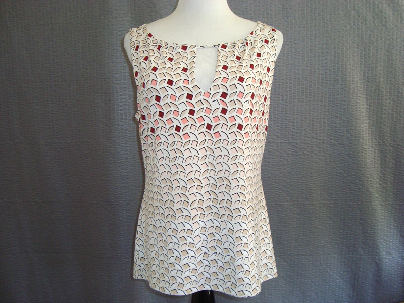 WHBM White House Black Market Sleeveless Lined Geometric Print Blouse Size M