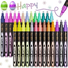 Aen Art Double Line Pens, 26 Colors Shimmer Outline Marker, Self-Outline Metalli