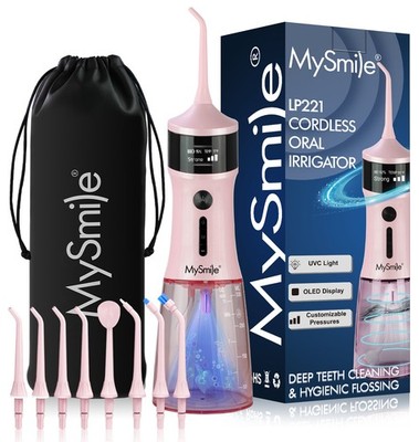 MySmile LP221 Water Flosser 335ML Dental Oral Irrigator w/ UV Light 8 Jet Picks