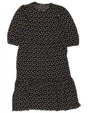 ZARA Womens Tiered Dress UK 10 Small Black Polka Dot Polyester ON01