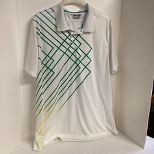 FILA Golf Athletic Fit POLO Shirt Men Size XL White W/Geometric Design EUC