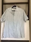 TOMMY BAHAMA 男式蓝色白色条纹休闲短袖 100% 亚麻休闲衬衫