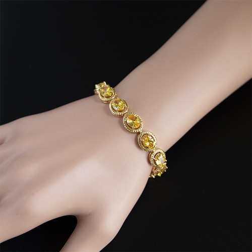 New Luxury k Gold Plated Oval Yellow Citrine Gemstone Women Fashion Bracelets - Picture 6 of 6