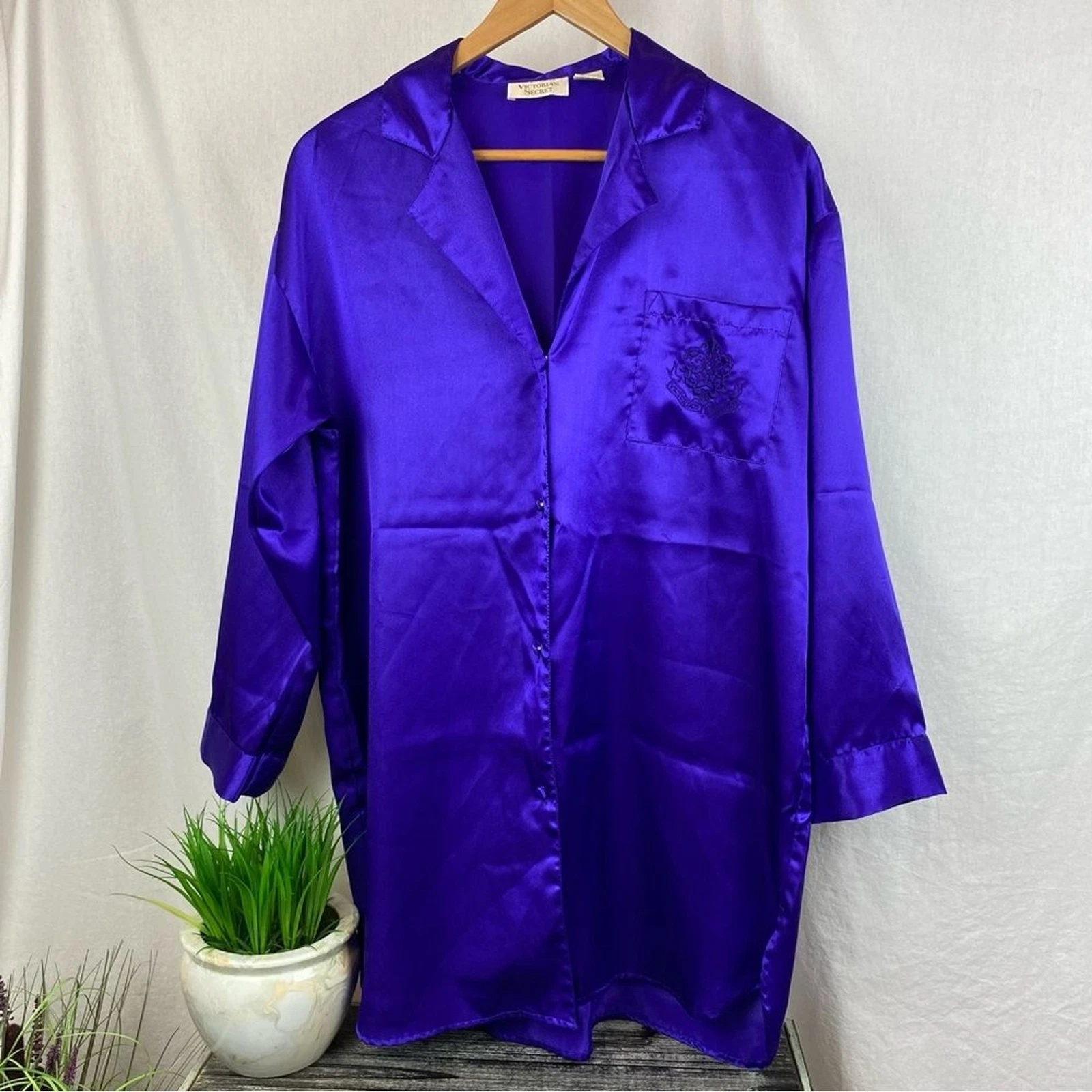 UNDERCOVER Abito camicia da notte VS vintage in raso viola manica lunga con bottoni M