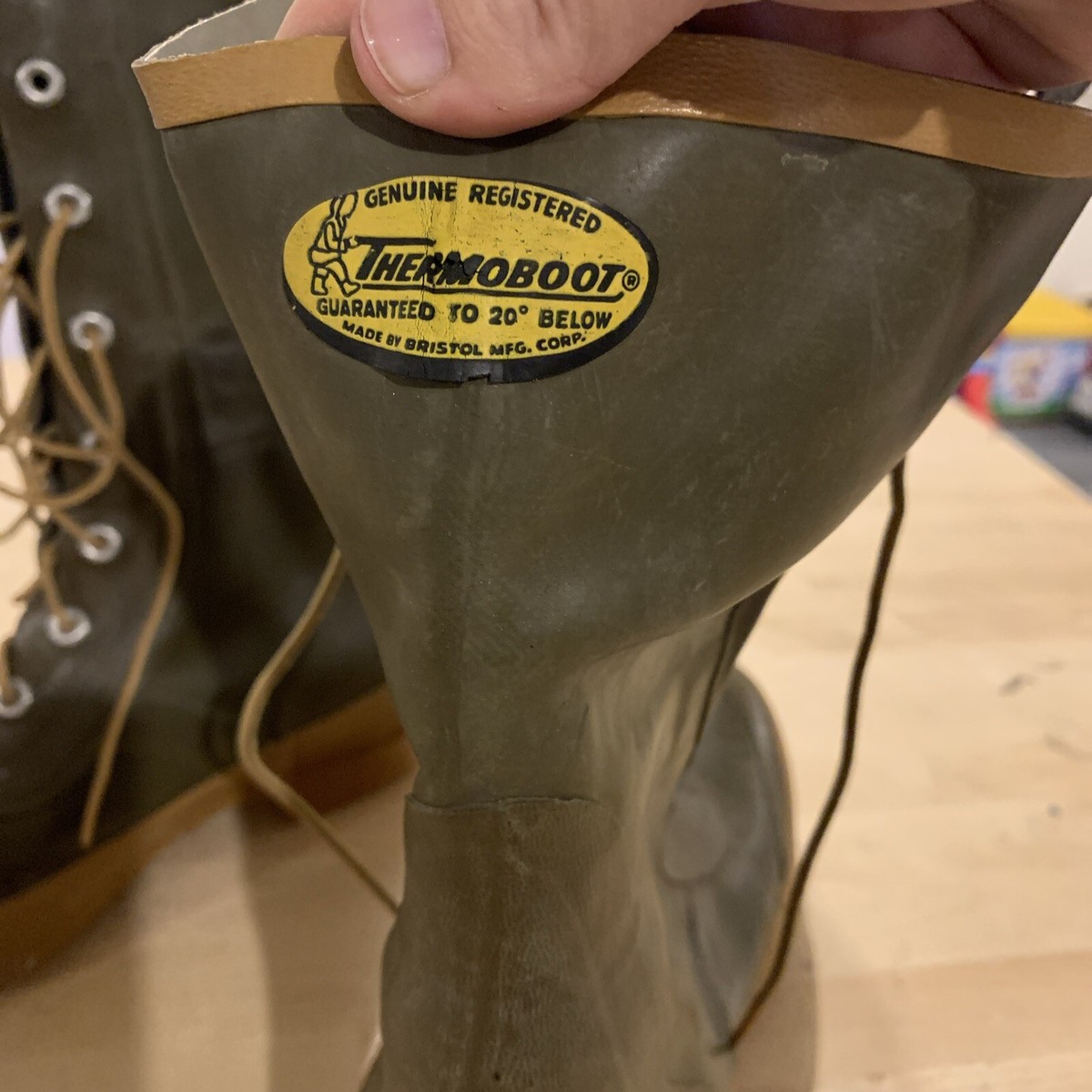 Vintage Bristol Thermoboots – 1966 Military Green Rubber Mid-Calf Boots – Size 8 Vintage 1966 Bristol Thermoboot 100% Rubber Winter Boots  main image 2