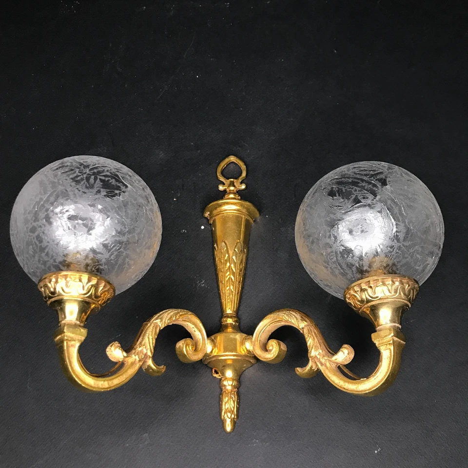 Applique Neoclassico 19e IN Bronzo Dorata E Vetro, M, Antico Vintage - Immagine 3 di 4