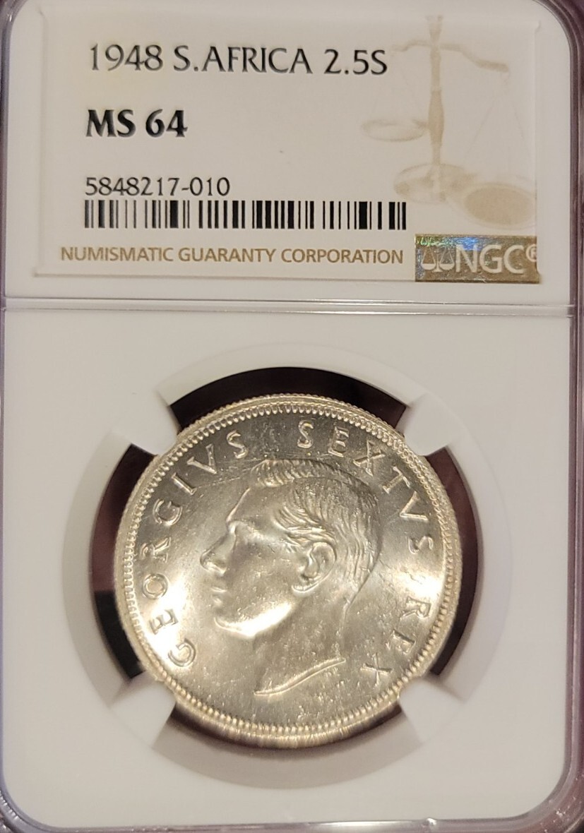 South Africa 1948 2 1/2 Shillings Rare Gem BU Key Date NGC 64PQ