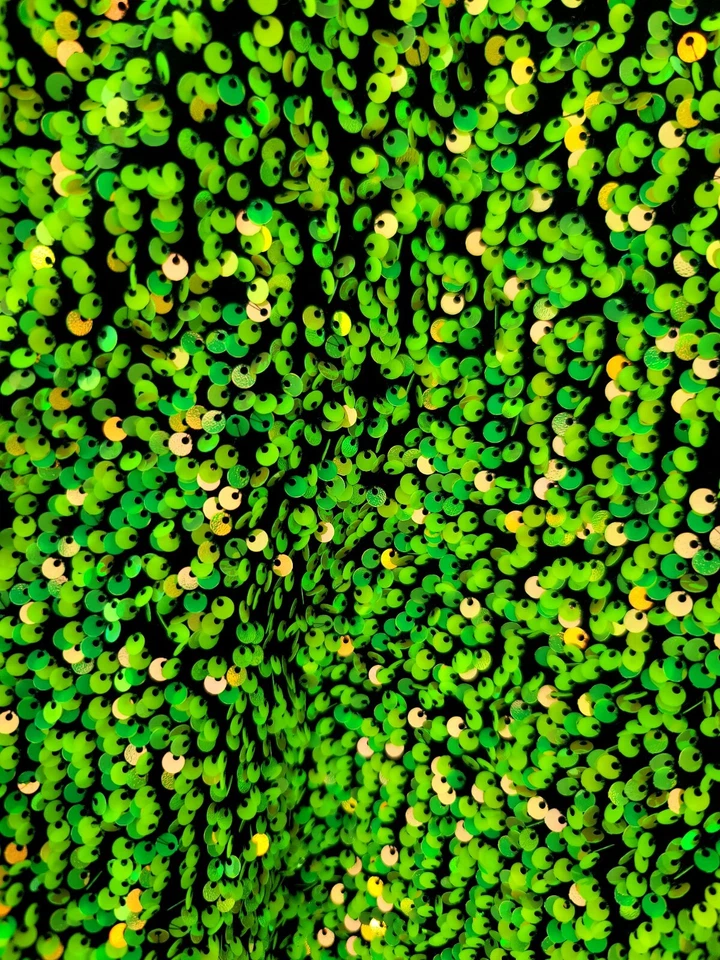 Full GREEN Sequin Stretch Black Velvet Fabric By The Yard Neon Green For Dress - Image 2 of 4