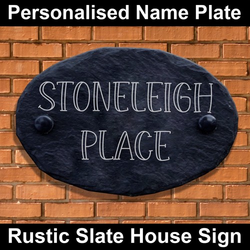 Personalised Rustic Slate Plaque House Gate Sign Door No. Street Name