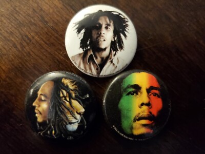 Bob Marley 3 Pins One Inch Pin Lot No Woman No Cry Rastafarian Peace Puff Weed