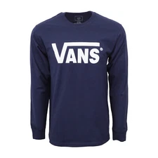 VANS MENS NAVY LOGO T SHIRT HEAVY WEIGHT TEE LONG SLEEVES