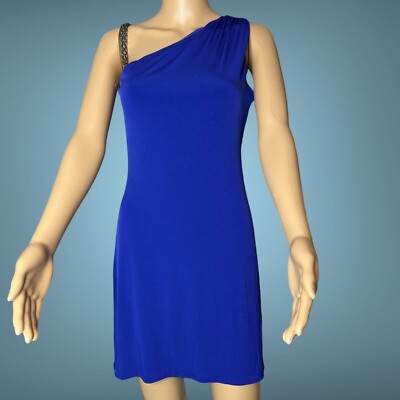 Laundry Design Mini Dress Size 4 Electric Blue Chain Straps One Shoulder Stretch