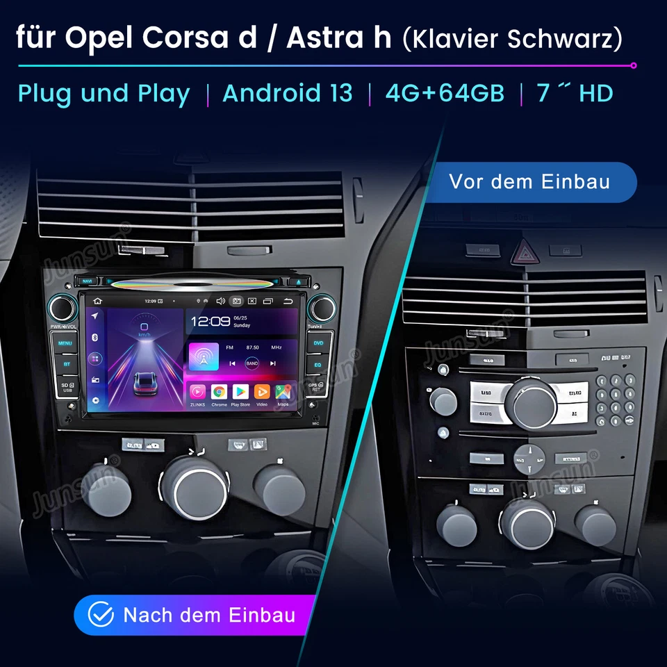 DAB+ 4+64GB DVD Android13 Autoradio GPS BT Für Opel Astra H G Corsa C D Zafira B - Bild 2 von 4