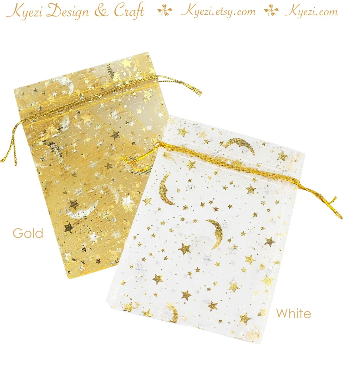 9x12 cm Star and Moon Organza Gift Bags Drawstring Wedding Favor
