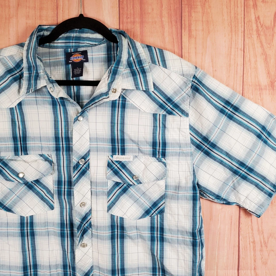Dickies Mens Pearl Snap Short Sleeve Shirt Sz XL Plaid Western Work Workwear - Image 2 of 4