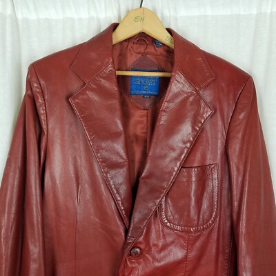 Nino Cerruti Sport 70s Red Leather Jacket Coat Mens 40R Blazer