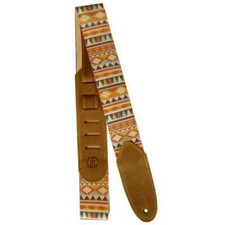 Southwest Print Guitar Strap by LM, 2" Cotton, Coral  Turquoise w/ Leather Ends