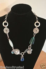 *MIGLIO BLUE SWAROVSKI CRYSTAL NECKLACE N527 GYPSY ROSE BURNISHED SILVER BNWT