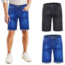 Bermuda Uomo Corto Di jeans Blu Pantaloncino Cotone Elasticizzato Nero VEQUE