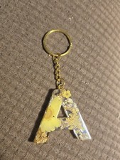 Resein Key Tag Dried Flower Key Chain Handmade Letter A EUC C118