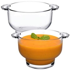 2x Pasabahce Small Clear Glass Soup Bowl Set with Handles Dishwasher Safe 410ml
