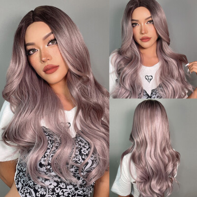 Long Body Wavy Ombre Platinum Blond Wigs with Bangs Natural Hair Daily Party US