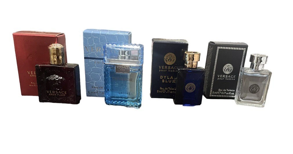 Versace 4 pc Mini Gift Set for Men Eau Fraiche, Blue, Pour Homme, Eros  Flame NIB