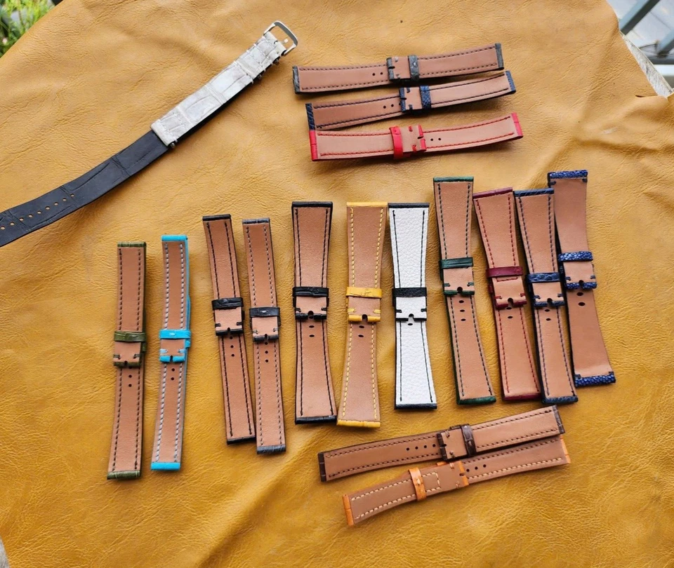 Correa de reloj multicolor 100 % cuero de avestruz genuino piel, correa de cuero real Foto 4 de 4