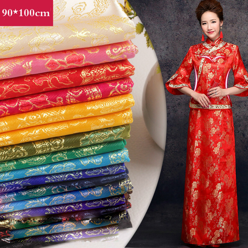 Retro Satin Faux Silk Fabric Brocade Jacquard Chinese Dragon Tang