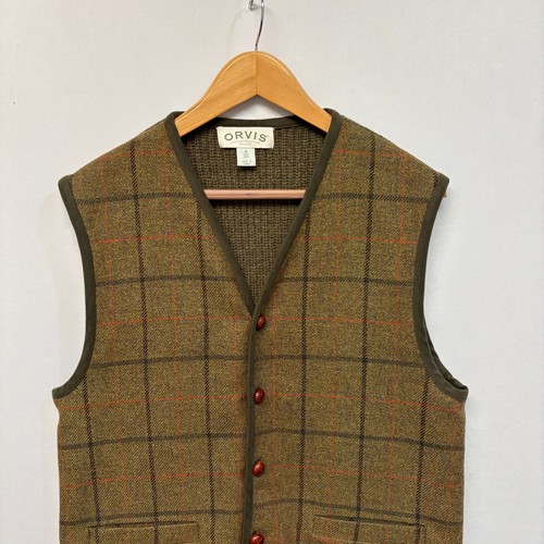 Orvis Men Sleveless 100% Wool Vest Jacket Size Medium Plaid D005 -5 - Picture 8 of 13