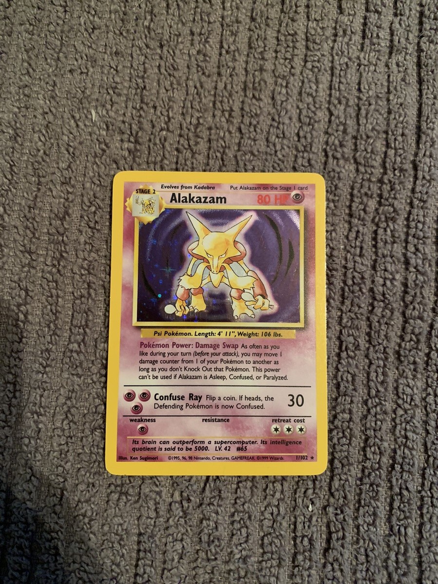 POKEMON ALAKAZAM # 1/102 RARE HOLO 1995,96,98 NINTENDO 1999