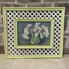 VTG Original Oil Painting On Canvas Flowers Daisies Vase Signed Framed 17" x 20"